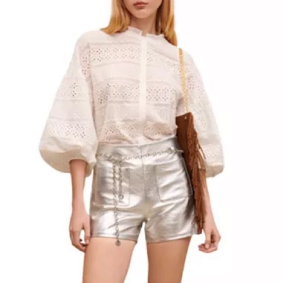 MAJE IROSUM LEATHER SHORTS Silver NWT Size-38 no belt - Picture 4 of 8